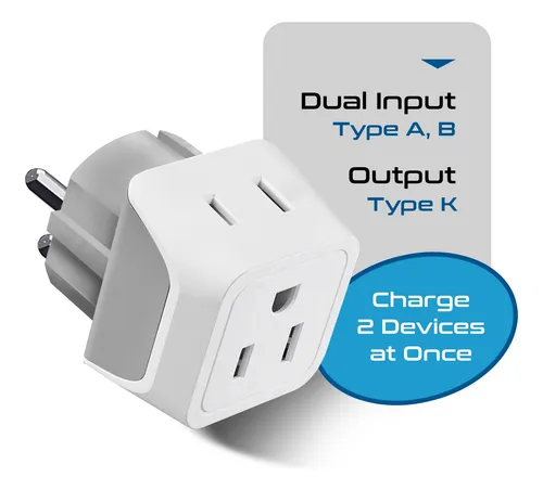 Adaptador De Viaje Ceptics Denmark, Tipo K, Doble Entrada Pa