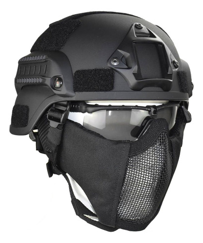 Kit Táctico De Protección Con Casco Máscara Y Gafas Plegable