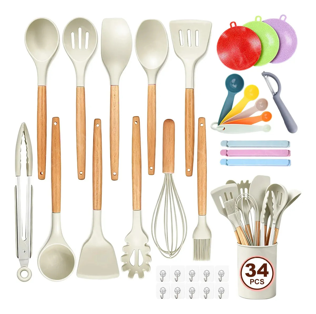 Silicona Utensilios De Cocina Espatulas Reposteria 34 Set ALLENAMY Beige claro