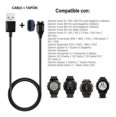 Cable Carga Datos Para Reloj Garmin Fenix Forerunner + Tapón