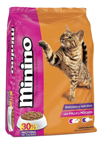 Imagen 1 de 2 de Alimento Minino para gato todos los tamaños sabor pollo y pescado en bolsa de 15kg