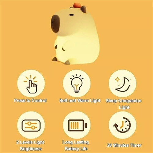 Luz Nocturna De Silicona Capybara Cute Anime Con Control Tác