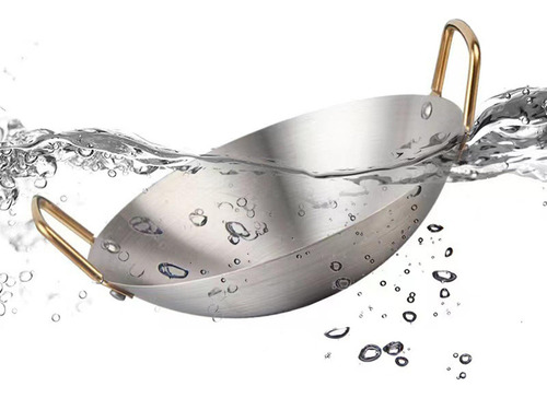 Panela Wok De Aço Inoxidável Para Fritar E Cozinhar 24 Cm