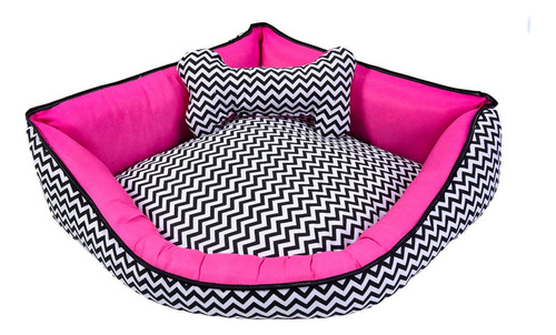 Colchonete Cama Pet Caminha Casa Laura Enxovais Zigzag Pink Com Almofada Ossinho Estampado Luxo 100% Algodão Tamanho Grande