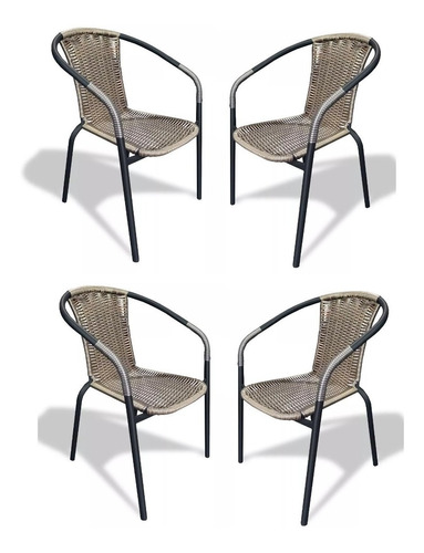 Silla De Ratan Chocolate Rattan Sillas Jardin Combo X 4 Unid