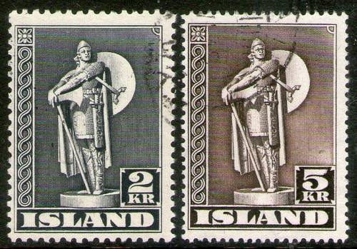 Islandia 2 Sellos Usados Estatua T. Karlsefni Años 1939-43 