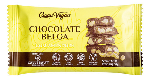 Chocolate Belga C/ Amendoim Zero Lactose Cacau Vegan 15x30g