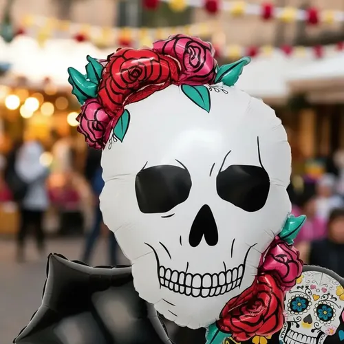 Set 5 Globos Metálicos Halloween Calavera Fiesta Decoración Blanco ...