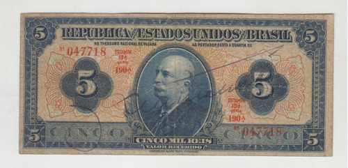 Billete Brasil Cinco Mil Reis Año 1942 Bueno +