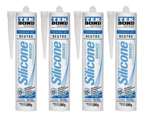 Imagem 1 de 4 de Silicone Acético Tek Bond De Uso Geral Kit 4 Unidades 280g