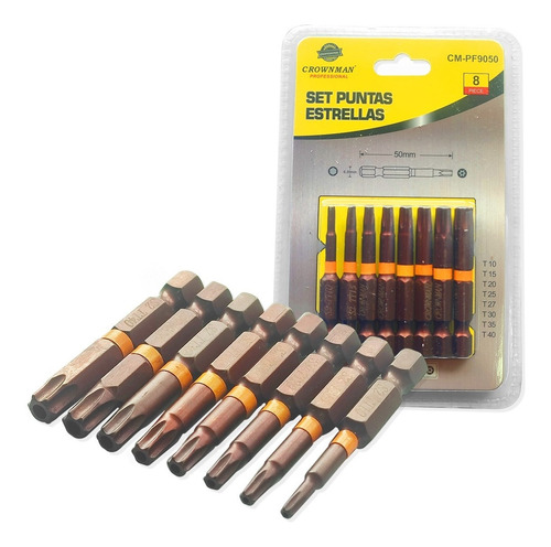 Imagen 1 de 4 de Puntas Destornillador Magneticas 50mm Torx 8pcs