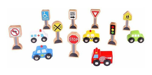 Set Autos Y Señales Tránsito Madera Tooky Toy Cadques Kids