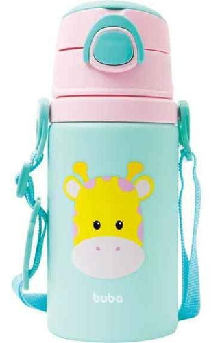 Garrafinha Alumínio C Canudo Animal Fun Girafinha 400ml Buba