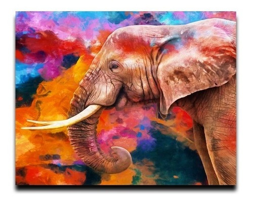 Tela Quadro Decorativo Grande Arte Elefante Abstrato 100x90 Cor Colorido Cor da armação Madeira