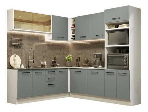 Cozinha Completa Cant Madesa Agata 459001 Arm Bal S Tamp Bc Cor Branco/Cinza