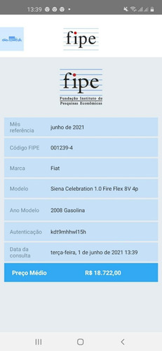Fiat Siena 2008 1.0 Fire Celebration Flex 4p