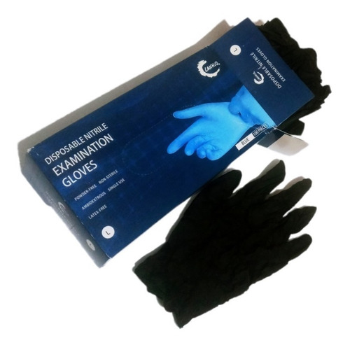 Imagen 2 de 4 de Guantes 100% Nitrilo Color Negro Sin Polvo - 100 Unidades