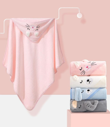 Toalla De Baño Bebé Con Capucha Animales Manta Suave (0-3a)