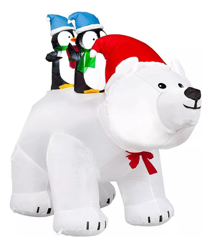 Inflable Navidad Oso Polar Con Pinguino Led Pascuero  Adorno