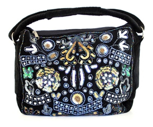 Cartera Hobo Negra Bordada Con Asa Importadas Exclusivas