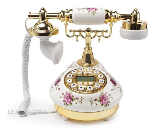 Retro Telefone De Mesa Flor Rosa Vintage Antigo Decoração