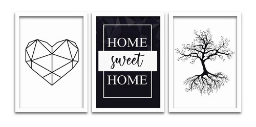 Conjunto Quadros Decorativos 3 Peças 20x30 Home Sweet Home