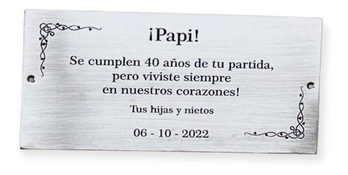 Placa Para Nicho Cementerio (10x20) Acero Inox.