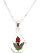 Comprar Dije Collar Rosa Gota Natural Incluye Cadena 100% Plata 925