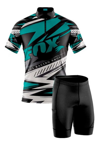 Conjunto Camisa E Bermuda Ciclismo Fox Shox Preto E Azul