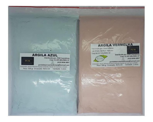 Argila Azul E Vermelha 500gr Cada Pura Estética