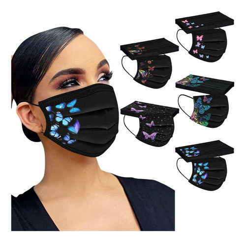 50 Uds  Mascarilla Desechable Negra Diseños Mujeres  H...