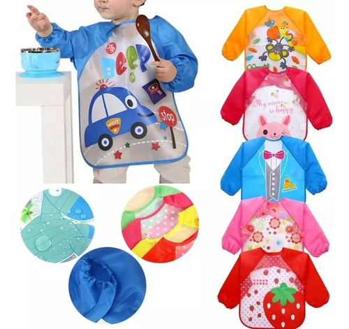 Babero Delantal Bebés Y Niños De Manga Larga Impermeable