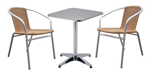 Sillon Silla X2 De Aluminio Ratan + Mesa Jardin Balcon