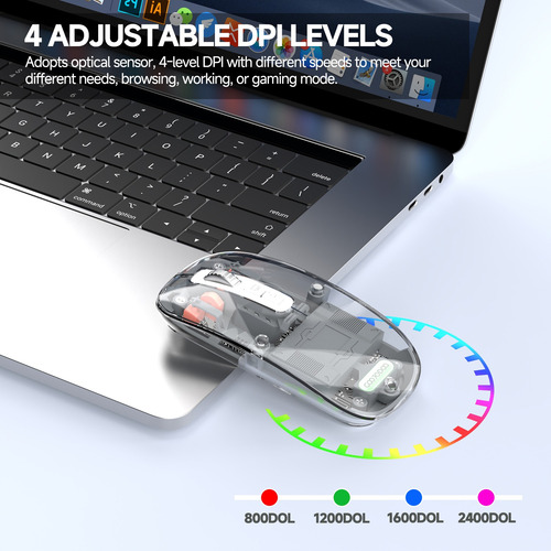 Mouse Wireless Recarregável Led Rgb Transparente