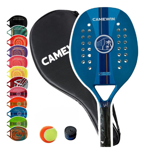Raqueta de tenis de playa Camewin de fibra de carbono y vidrio y regalos azules