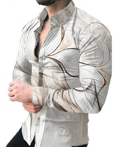 T Camisa De Manga Larga For Hombre Moda Solapa 3d