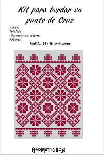 Kit Punto De Cruz, Tela Hilo Y Patrones Geometria Roja