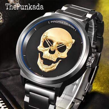 Relógio Pagani Design Skull 3d Gold Unissex Original
