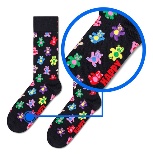 Calcetines Happy Socks Originales Ositos Bear Sock Reforzado Negro Estampado 22 Cm - 25 Cm Del Pie