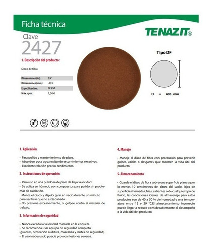 Austromex 2427 Disco De Fibra Beige P/pulido De Pisos 19 In