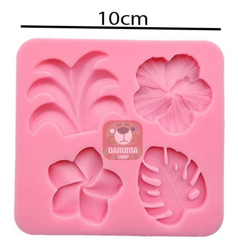 Imagen 3 de 5 de Molde Silicona Hibiscus Plumeria Hoja Monstera Pasto Fondant