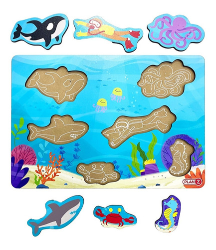 Imagen 2 de 7 de Juego Encastre Simple Madera Mar Didácticos Infantil Niños