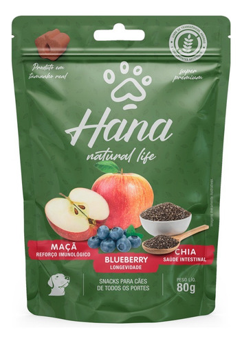 Snack Hana Natural Life Maçã, Blueberry E Chia Para Cães 80g
