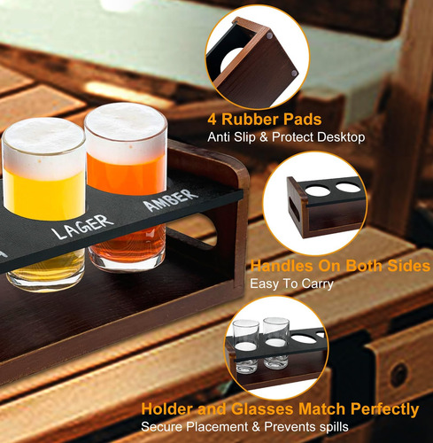 Tableros De Vuelo De Cerveza Acfunique Con 4 Copas De 5 Oz,