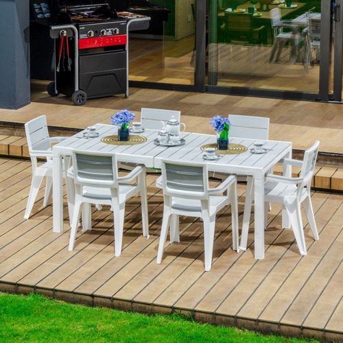 Comedor Para Exterior Tipo Madera 6 Puestos Marca Mq Estructura Silver