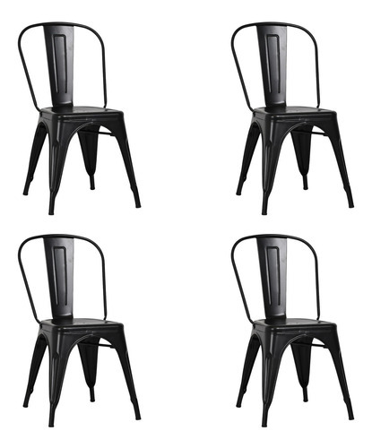 Set De 4 Sillas De Metal Diseño Tolix Empoli Negra Color De La Estructura De La Silla Negro Color Del Asiento Negro