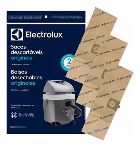 Saco Aspirador Pó Descartável C/ 3 Un. Electrolux Hidrovac