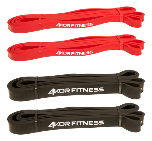 Banda Para Ejercicio De 4kor Fitness, Banda De Resistencia . Color 4 Band Set (2 Red and 2 Black)