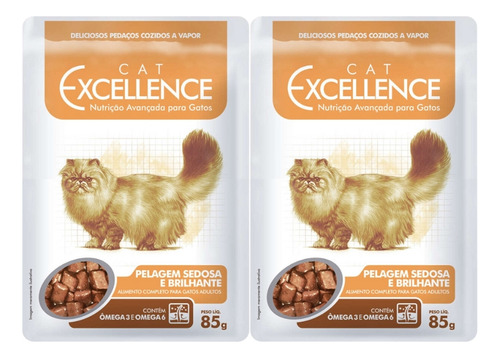 Kit 2un Sachê Cat Excellence Para Gato Adulto Pelagem 85g