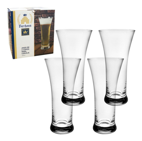 Jogo 4 Copos Frank Bohemia Cristal Para Cerveja 300ml